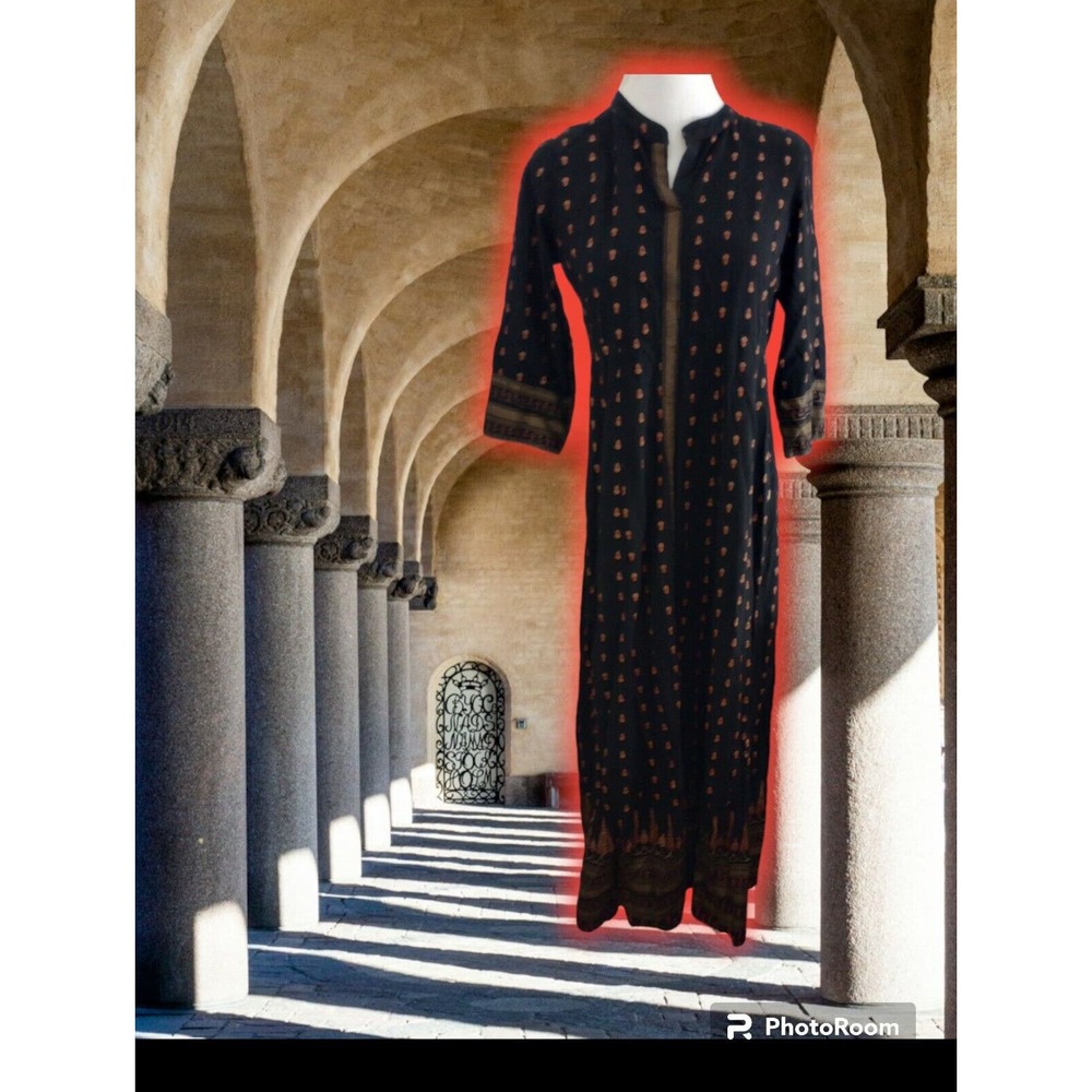 Avaass Modest 3/4 Sleeve Maxi Dress Indian Culture Pullover Rayon Chandri Zari S